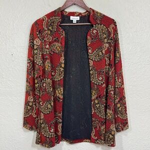 Vtg 90s Open Front Tunic Jacket Md USA Made Crepe Tapestry Old Money Artsy‎ Boho